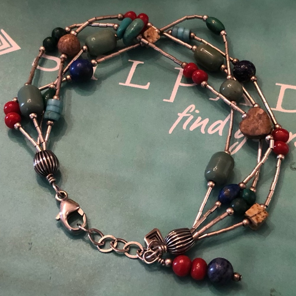 Silpada Sterling Silver Lapis Turquoise Picture Jasper Coral Bracelet B0788 - Picture 8 of 16